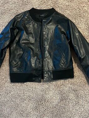 ANGL Black Faux Leather Bomber